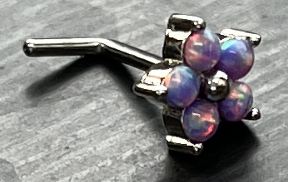 1 Piece Stunning 5 Opal Petals Flower L-Bend 316L Surgical Steel Nose Ring/Stud - 16g - Blue, Purple and White Available!