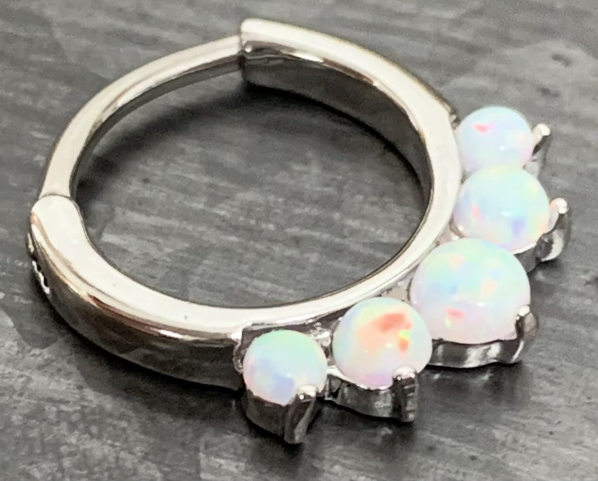 1 Piece Stunning Five Opal 316L Surgical Steel Hinged Septum Segment Ring - 16g - Blue, Pink, Purple and White Available!