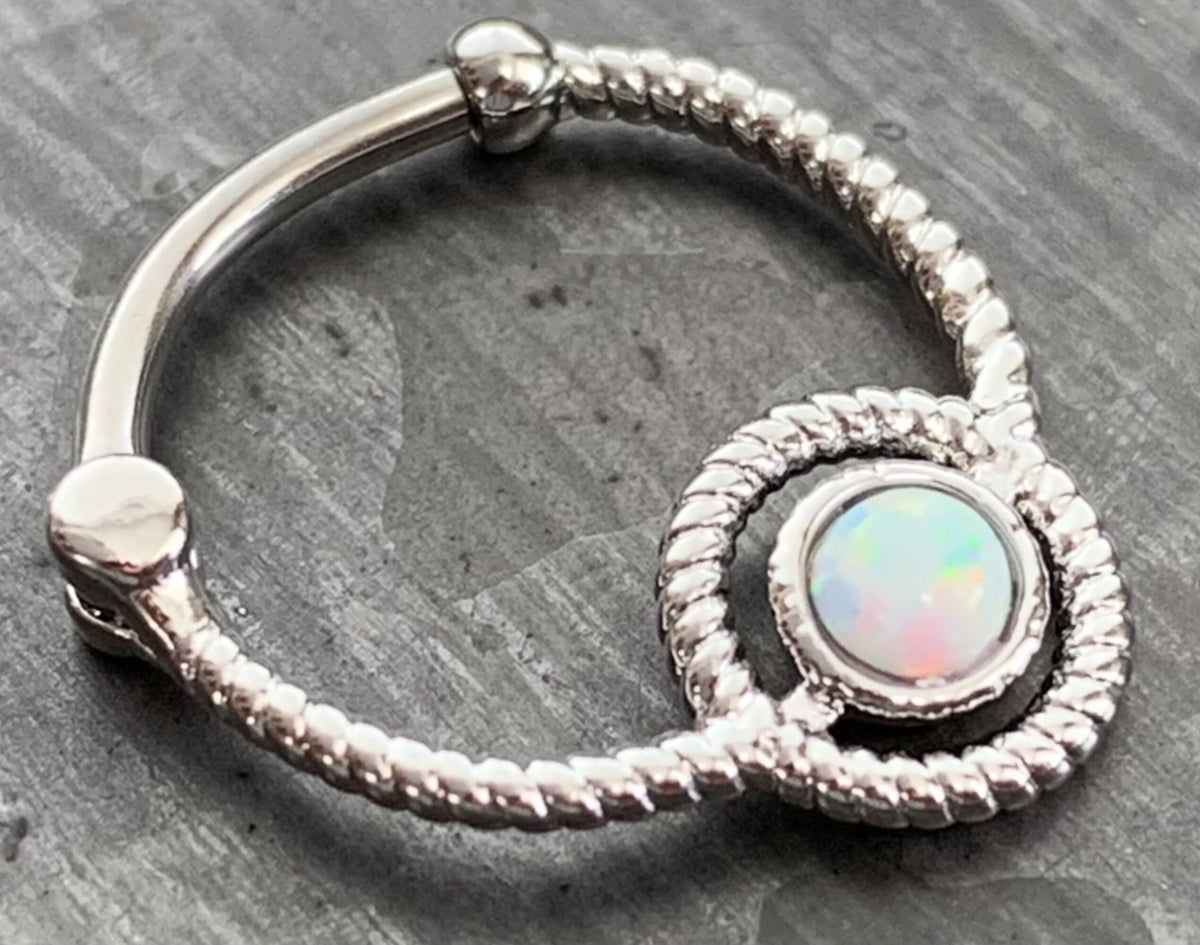 1 Piece Opal Roped Circle Design Septum Clicker Ring - 16g - Gold, Rose Gold, Rhodium and Steel!