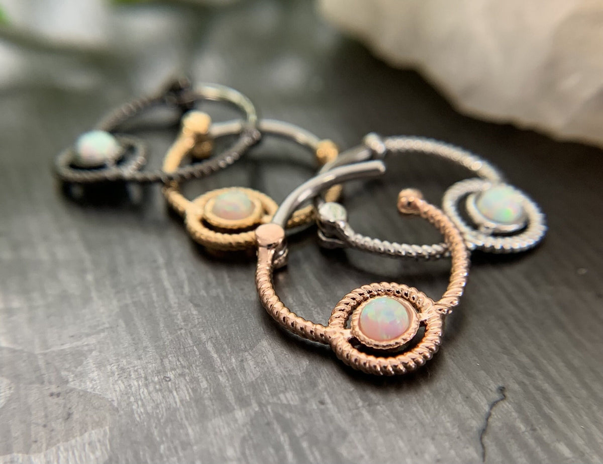 1 Piece Opal Roped Circle Design Septum Clicker Ring - 16g - Gold, Rose Gold, Rhodium and Steel!