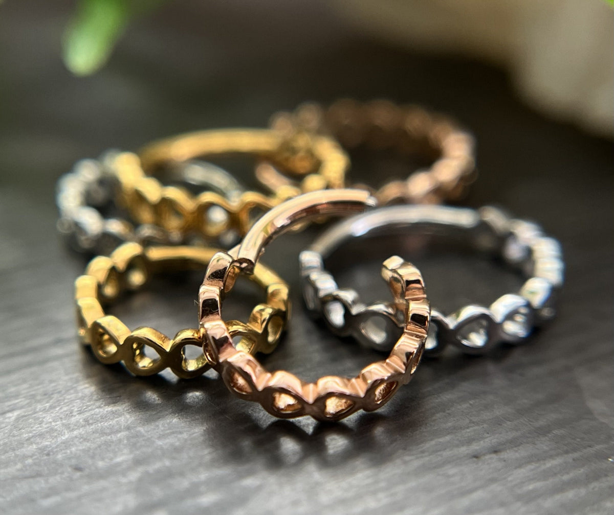 1 Piece Side Facing Hearts Surgical Steel Hinged Segment Ring - 16g - 8mm or 10mm Internal Diameter - Silver, Gold and Rose Gold Available!