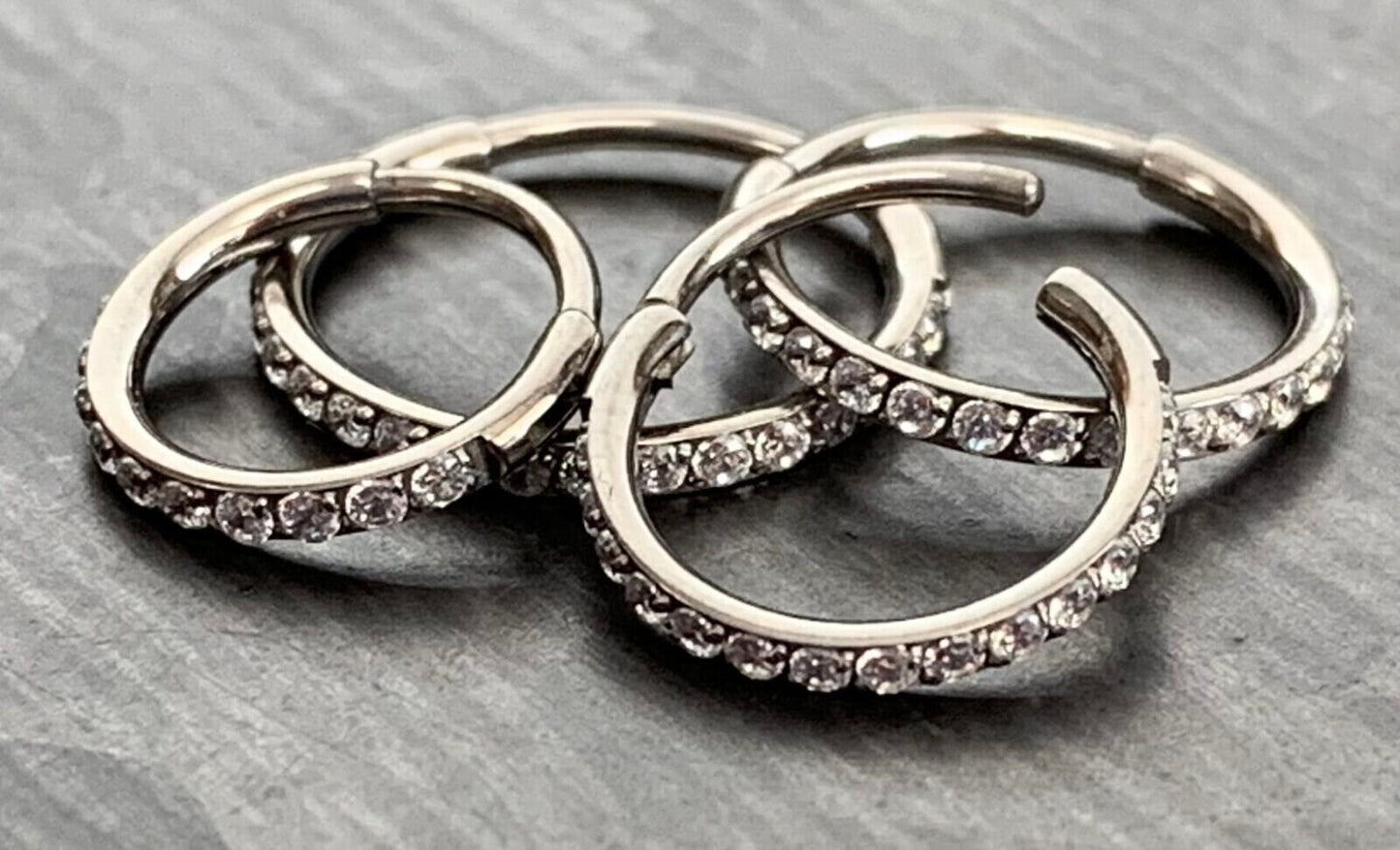 1 Piece Titanium Paved Outer CZ Gems Hinged Segment Ring - 16g - Aqua, Black, Clear, Gold, Pink, Red, Rose Gold Available!