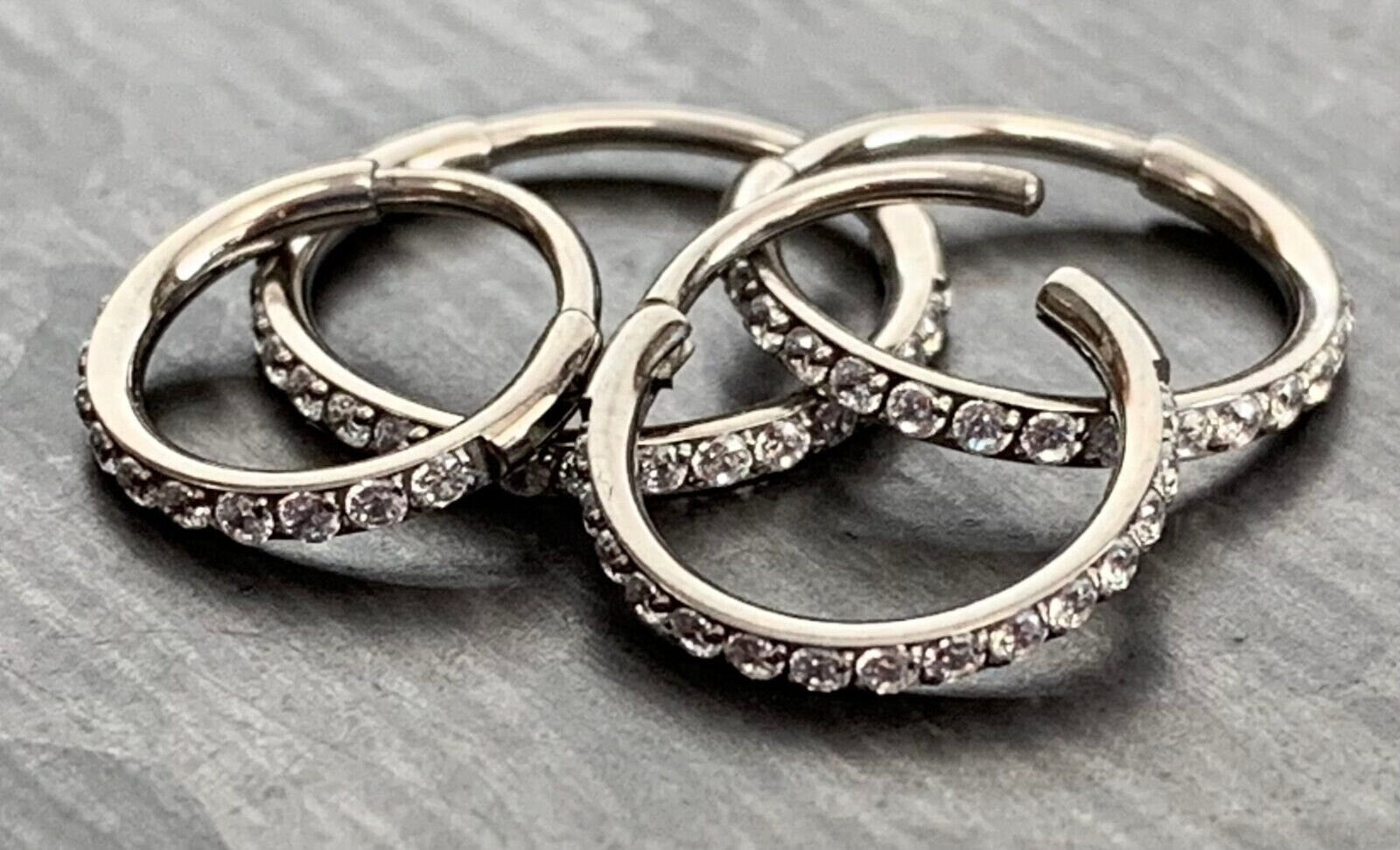 1 Piece Titanium Paved Outer CZ Gems Hinged Segment Ring - 16g - Aqua, Black, Clear, Gold, Pink, Red, Rose Gold Available!