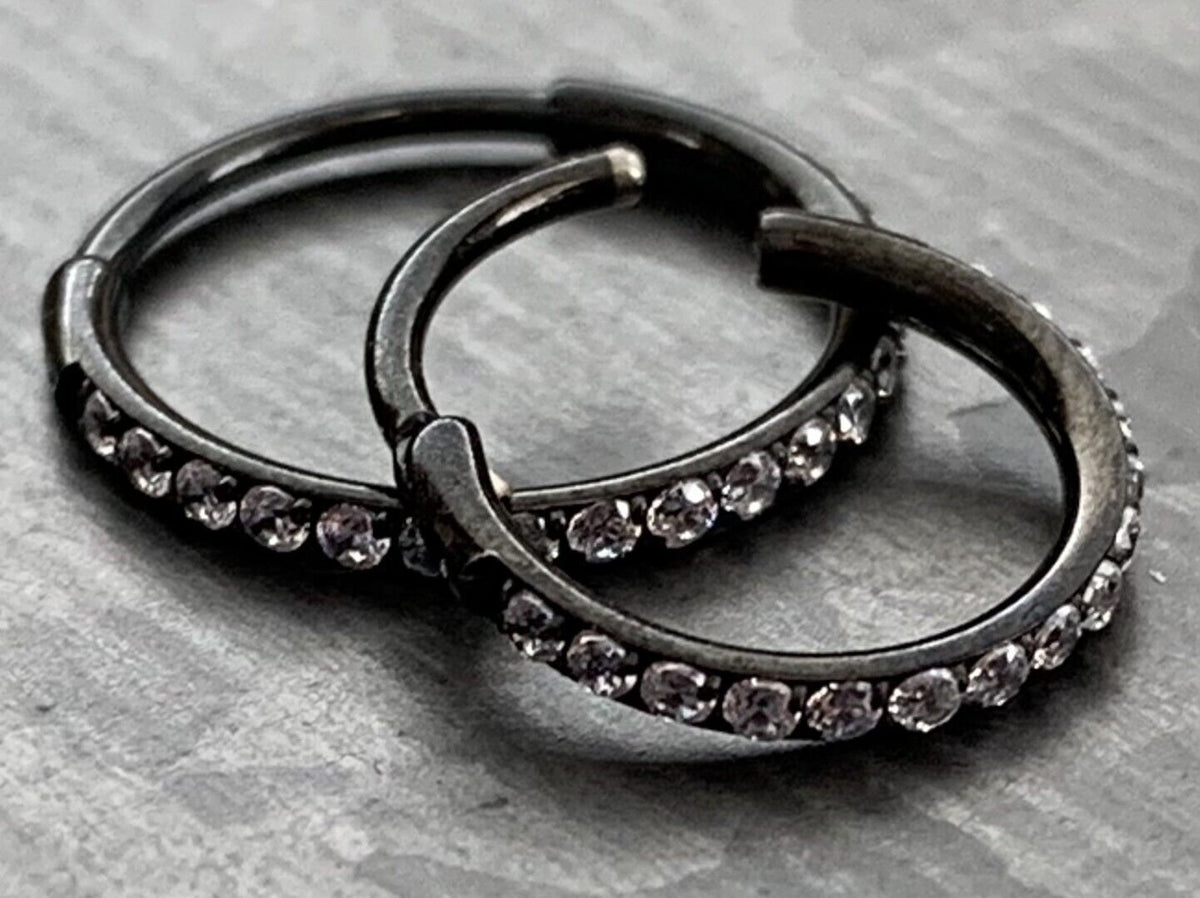 1 Piece Titanium Paved Outer CZ Gems Hinged Segment Ring - 16g - Aqua, Black, Clear, Gold, Pink, Red, Rose Gold Available!