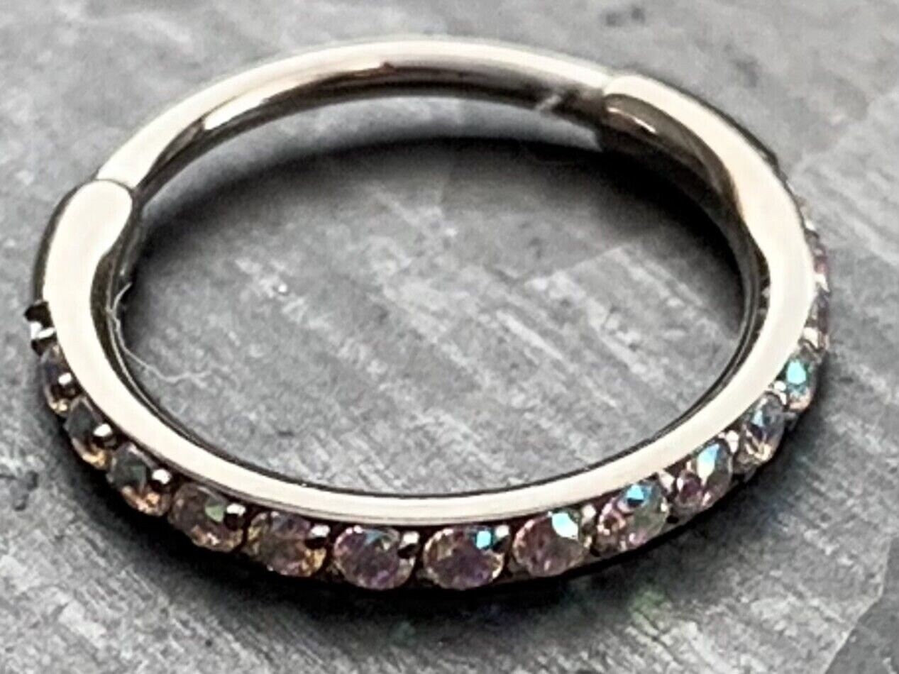 1 Piece Titanium Paved Outer CZ Gems Hinged Segment Ring - 16g - Aqua, Black, Clear, Gold, Pink, Red, Rose Gold Available!