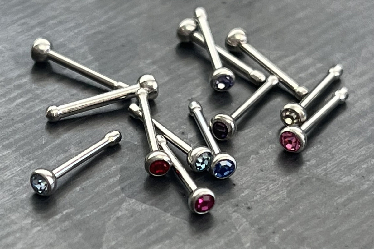 1 Piece Stunning Crystal Gem Nose Stud / Bone 316L Surgical Steel Ring - 20g or 18g - 13 Different Colors Available!