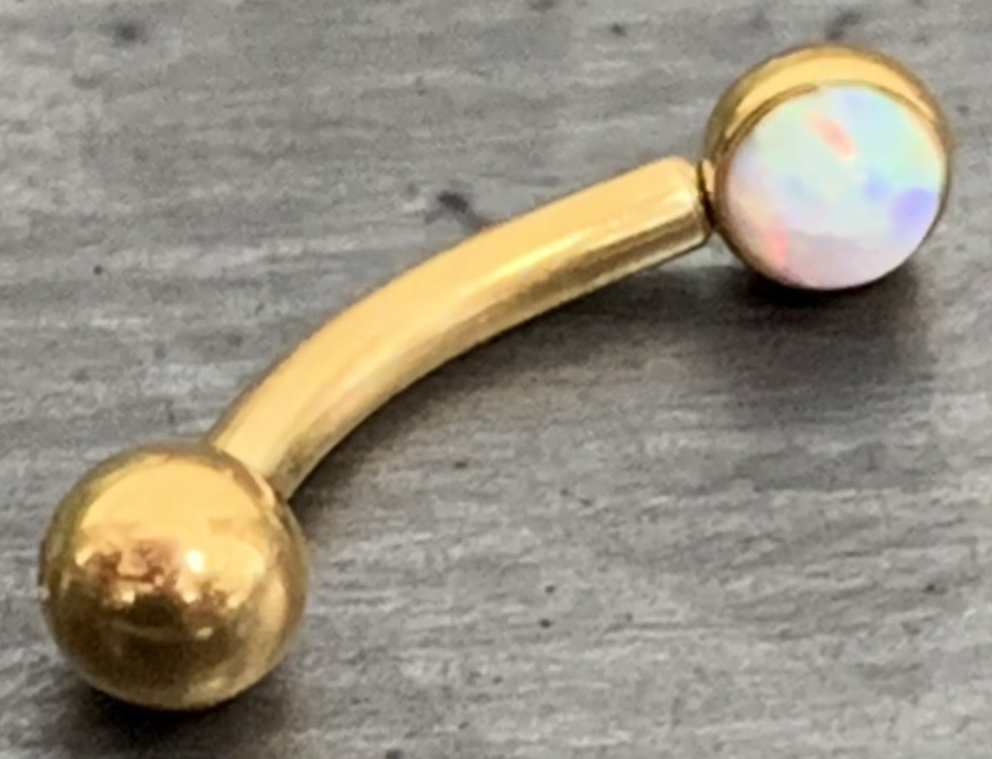 1 Piece Stunning Flat Back Set 3mm Opal Curved Barbell Eyebrow Ring - 16g - Blue, Purple, White, Gold, Rose Gold and Multi-Color Available!