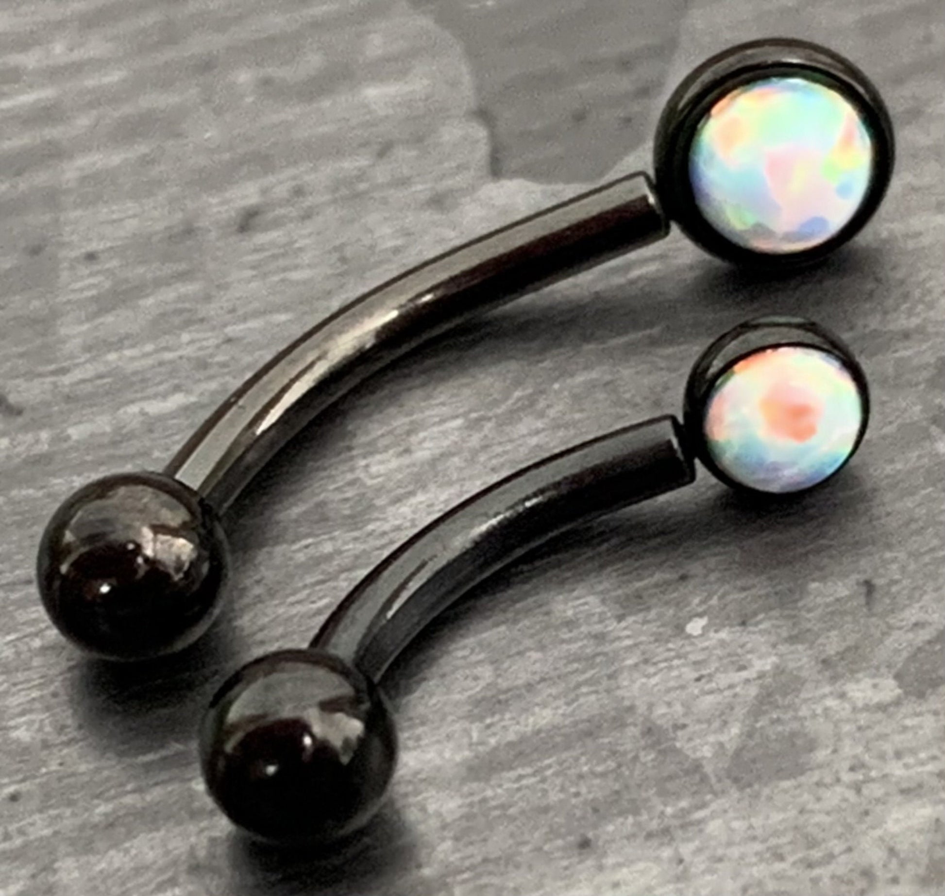 1 Piece Stunning Flat Back Set 3mm Opal Curved Barbell Eyebrow Ring - 16g - Blue, Purple, White, Gold, Rose Gold and Multi-Color Available!