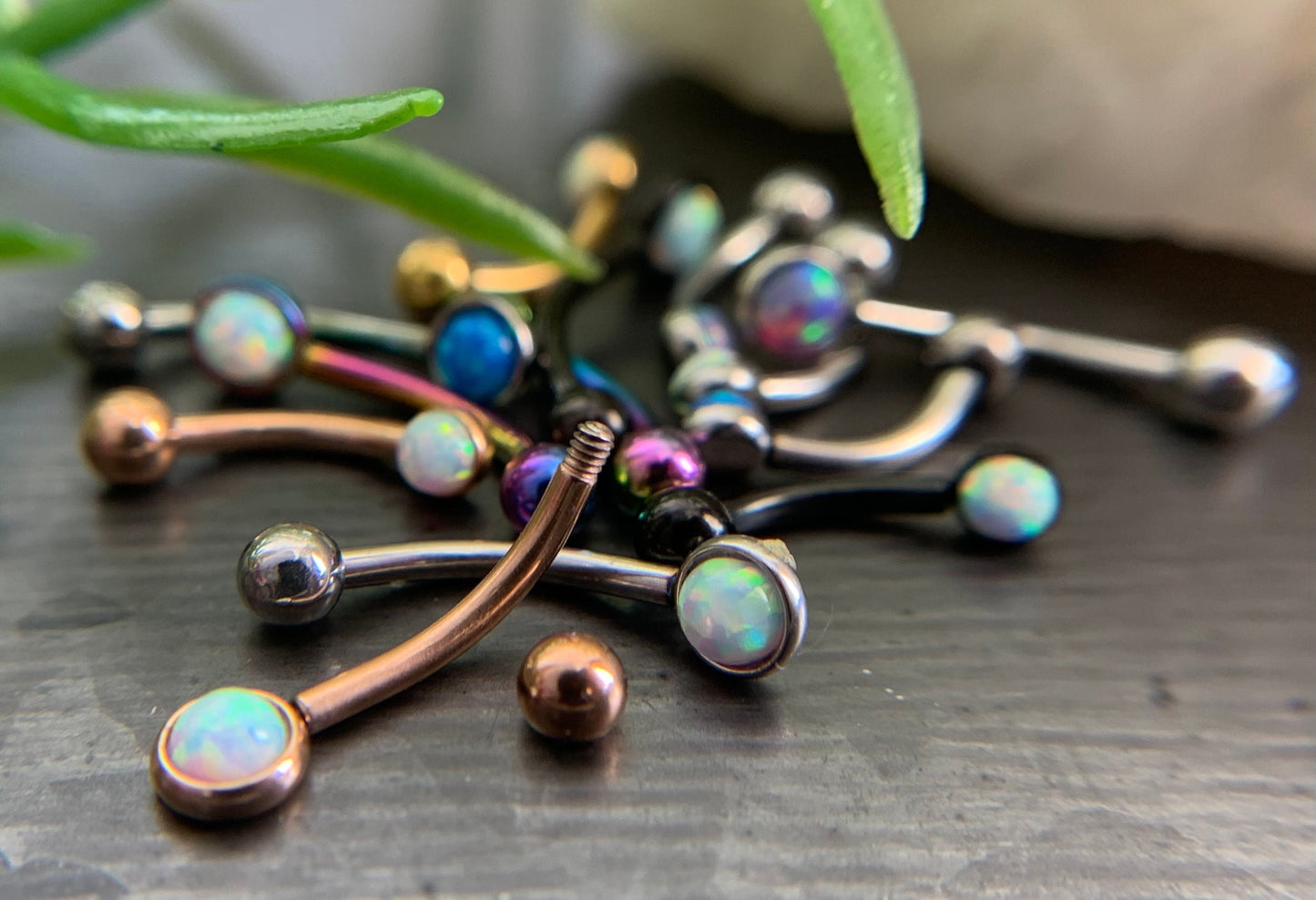 1 Piece Stunning Flat Back Set 3mm Opal Curved Barbell Eyebrow Ring - 16g - Blue, Purple, White, Gold, Rose Gold and Multi-Color Available!