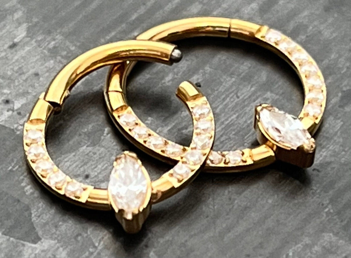 1 Piece Solid Titanium Marquise Hinged Segment Septum Ring - CZ Gem or Opal - 16g, Diameter 10mm or 8mm available!