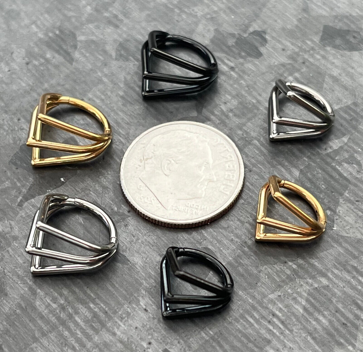 1 Piece Solid Titanium Triple Chevron Segment Septum Ring - Black, Gold, or Silver - 16g, Diameter 10mm or 8mm available!