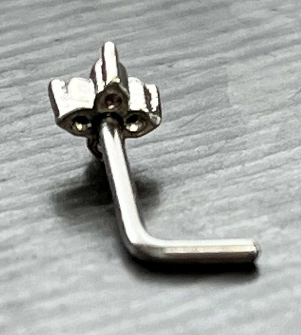 1 Piece Brilliant Four CZ Gem Set Square Design Surgical Steel L-Bend Nose Stud - 20g - 6mm Wearable Length - 3mm Top Design:)