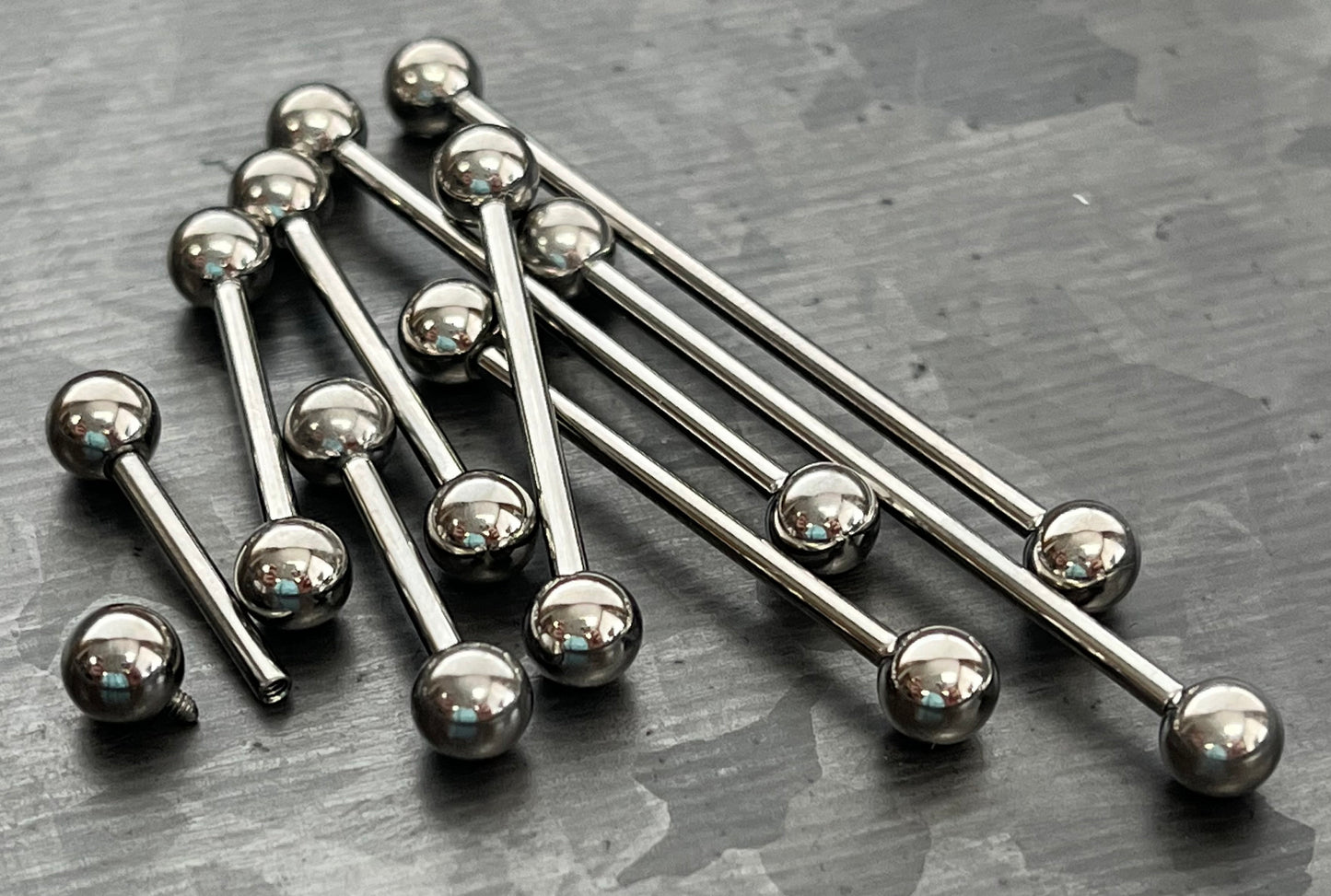 1 Piece Grade 23 Solid Titanium Internally Threaded Industrial Barbell /Eyebrow Ring - 16g or 14g - Different Ball Size & Lengths Available!