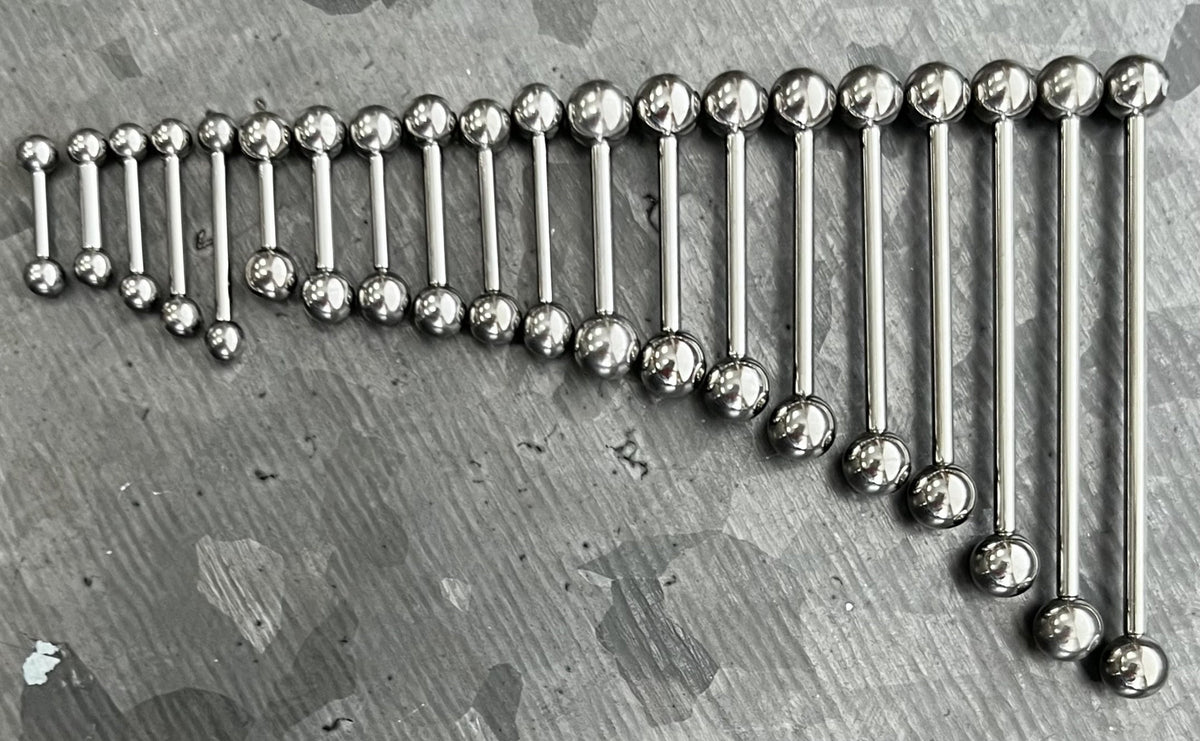 1 Piece Grade 23 Solid Titanium Internally Threaded Industrial Barbell /Eyebrow Ring - 16g or 14g - Different Ball Size & Lengths Available!