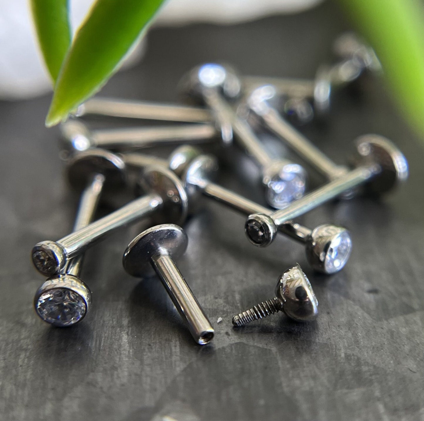 1 Piece of Internally Threaded Solid Titanium Bezel Gem Labret Stud Lip Ring - 16g or 18g - Gem Size: 2 or 3mm - Lengths - 6mm, 8mm or 10mm!