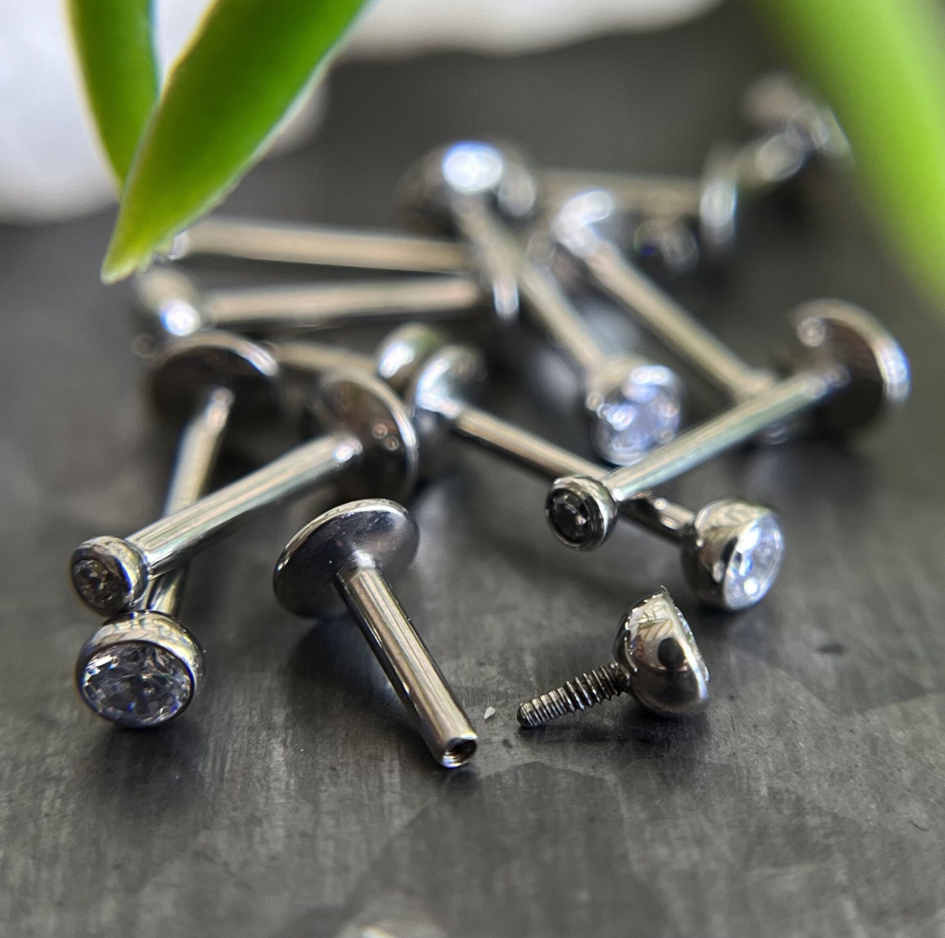 1 Piece of Internally Threaded Solid Titanium Bezel Gem Labret Stud Lip Ring - 16g or 18g - Gem Size: 2 or 3mm - Lengths - 6mm, 8mm or 10mm!