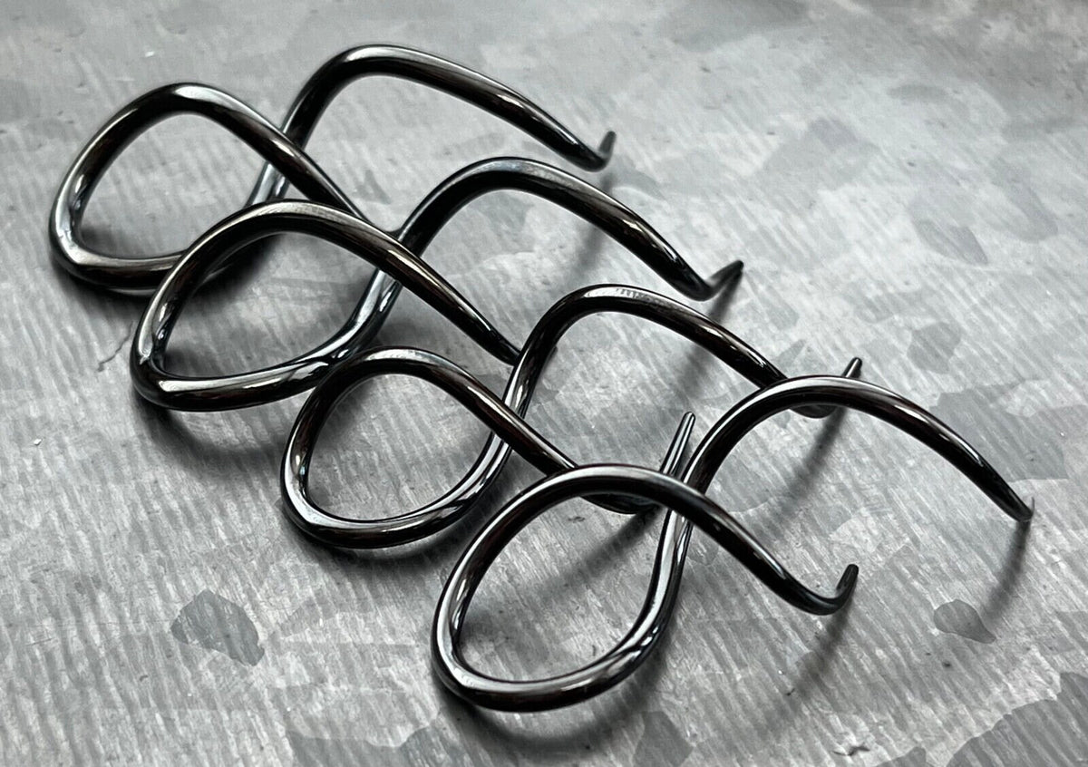 PAIR of Stunning Black 316L Surgical Steel Twist Hanging Tapers / Plugs - Expanders - Gauges 14g (1.6mm) thru 10g (2.4mm) available!