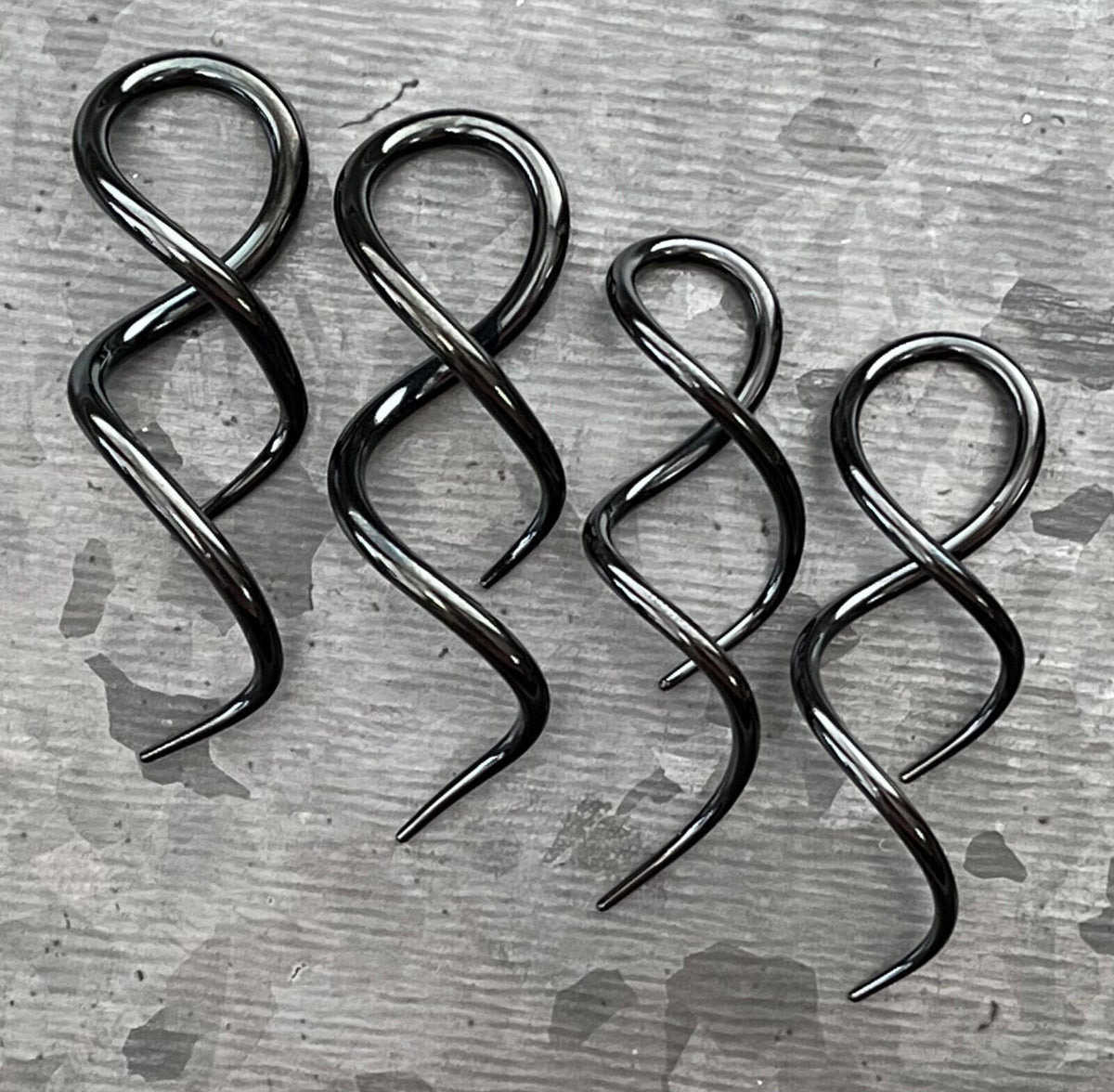 PAIR of Stunning Black 316L Surgical Steel Twist Hanging Tapers / Plugs - Expanders - Gauges 14g (1.6mm) thru 10g (2.4mm) available!