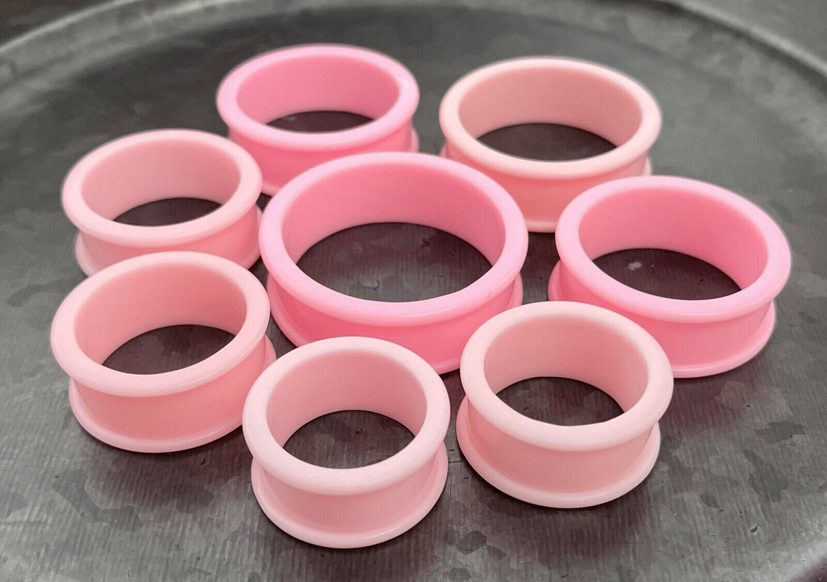 PAIR of Unique Baby Pink Solid Silicone Double Flare Tunnels - Gauges 1&1/8" (29mm) up to 2" (51mm) available!