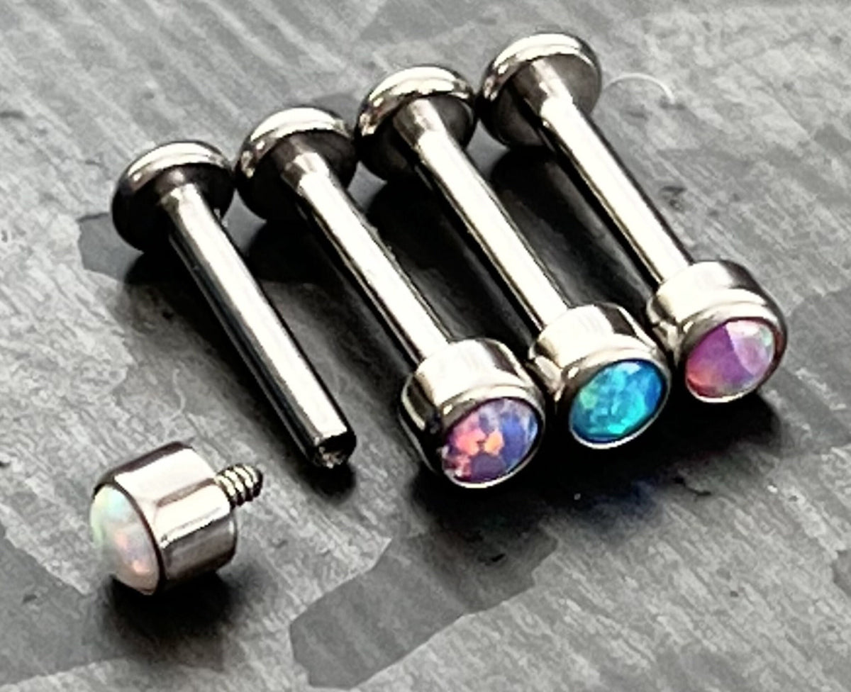1 Piece of Stunning Bezel Set Opal Internally Threaded Solid Titanium Labret Stud Lip Ring - 16g - Blue, Pink, Purple and White Available!