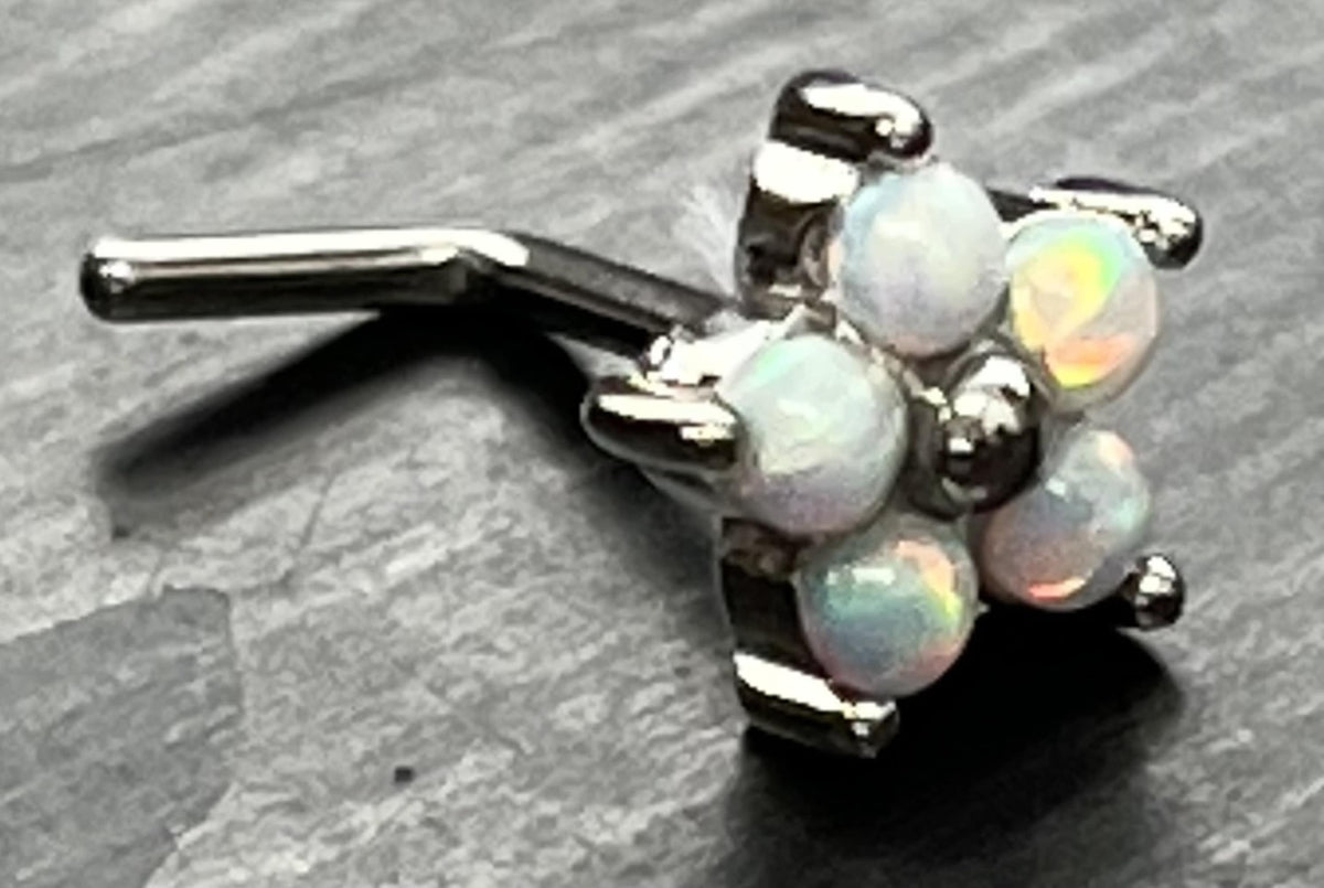 1 Piece Stunning 5 Opal Petals Flower L-Bend 316L Surgical Steel Nose Ring/Stud - 16g - Blue, Purple and White Available!