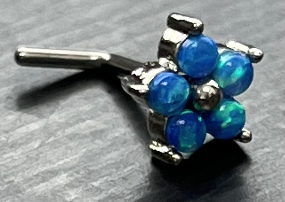 1 Piece Stunning 5 Opal Petals Flower L-Bend 316L Surgical Steel Nose Ring/Stud - 16g - Blue, Purple and White Available!