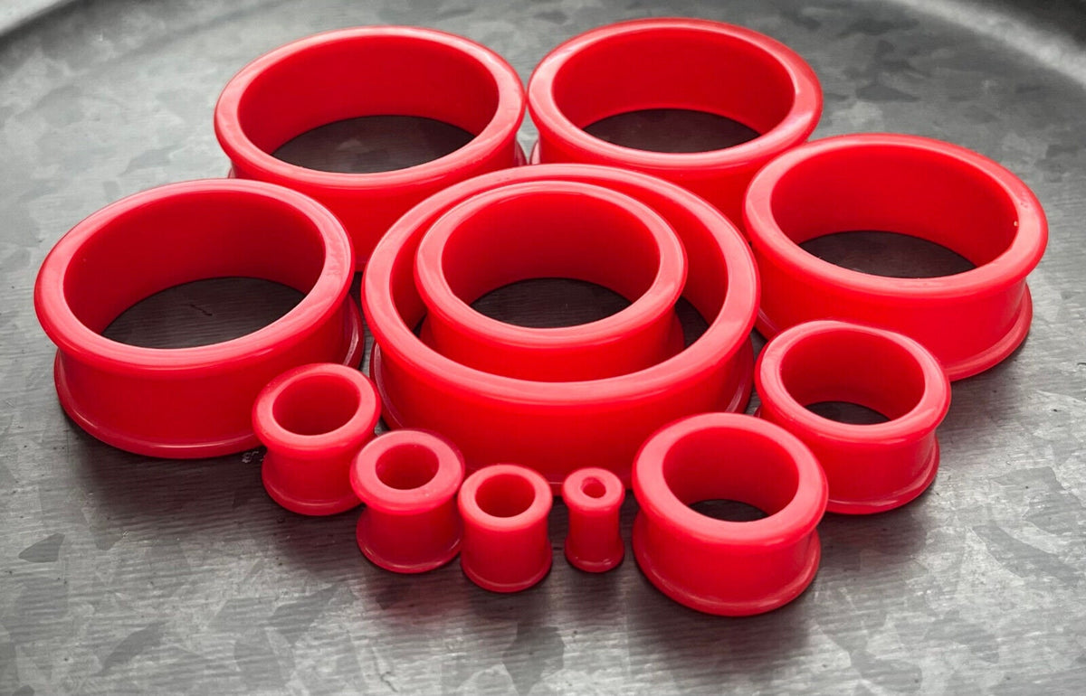 PAIR of Unique Red Silicone Double Flare Tunnels - Gauges 2g (6mm) up to 2" (51mm) available!