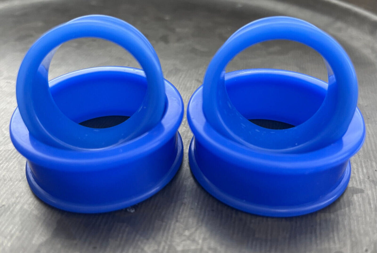 PAIR of Unique Blue Silicone Double Flare Tunnels - Gauges 2g (6mm) up to 2" (51mm) available!