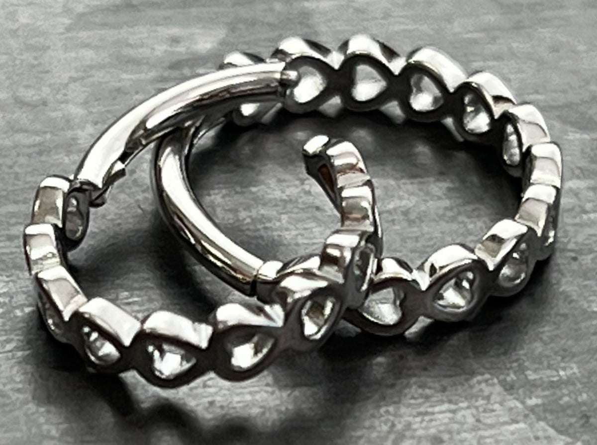 1 Piece Side Facing Hearts Surgical Steel Hinged Segment Ring - 16g - 8mm or 10mm Internal Diameter - Silver, Gold and Rose Gold Available!