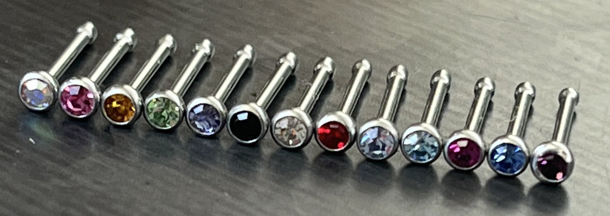 1 Piece Stunning Crystal Gem Nose Stud / Bone 316L Surgical Steel Ring - 20g or 18g - 13 Different Colors Available!