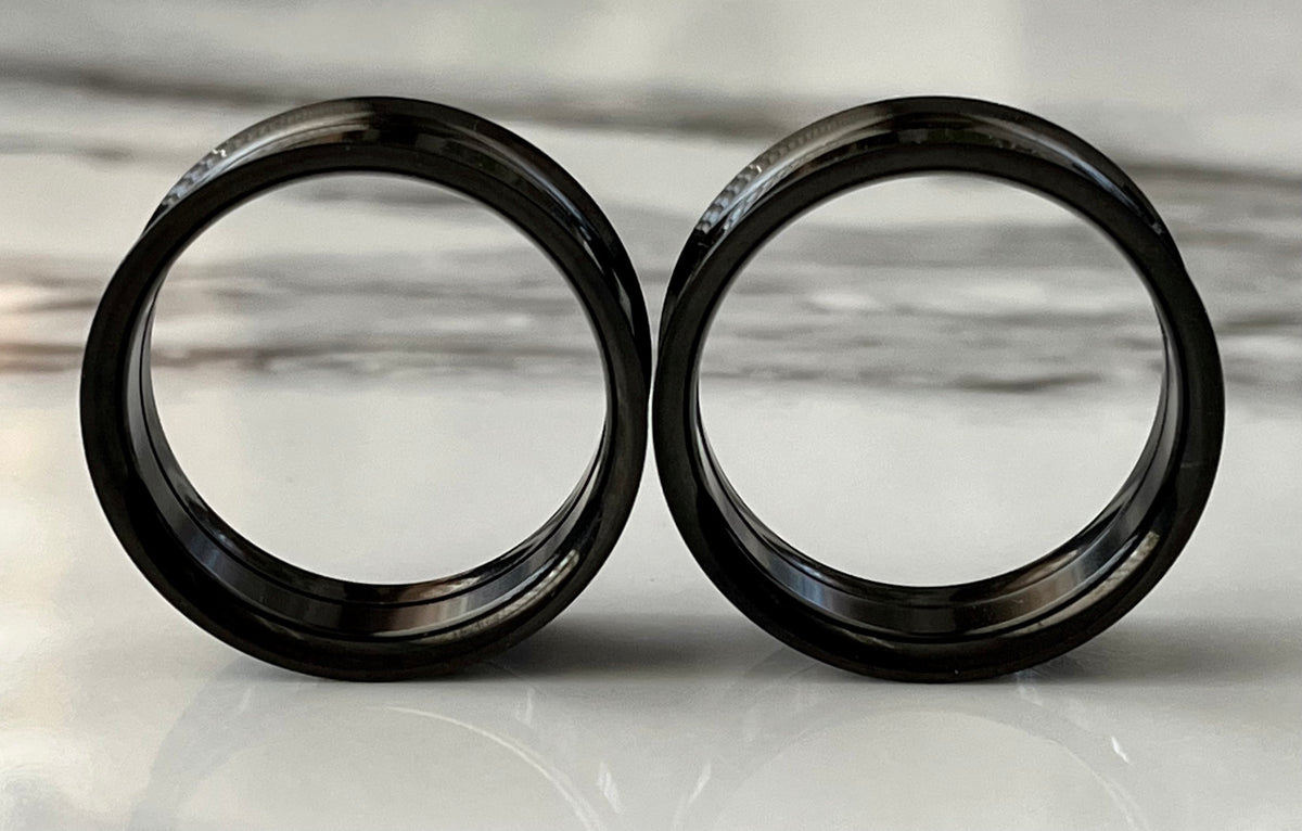 PAIR of Black PVD Plated 316L Surgical Steel Internally Threaded Tunnels/Plugs - Gauges 8g (3.2mm) thru 1" (26mm) available!
