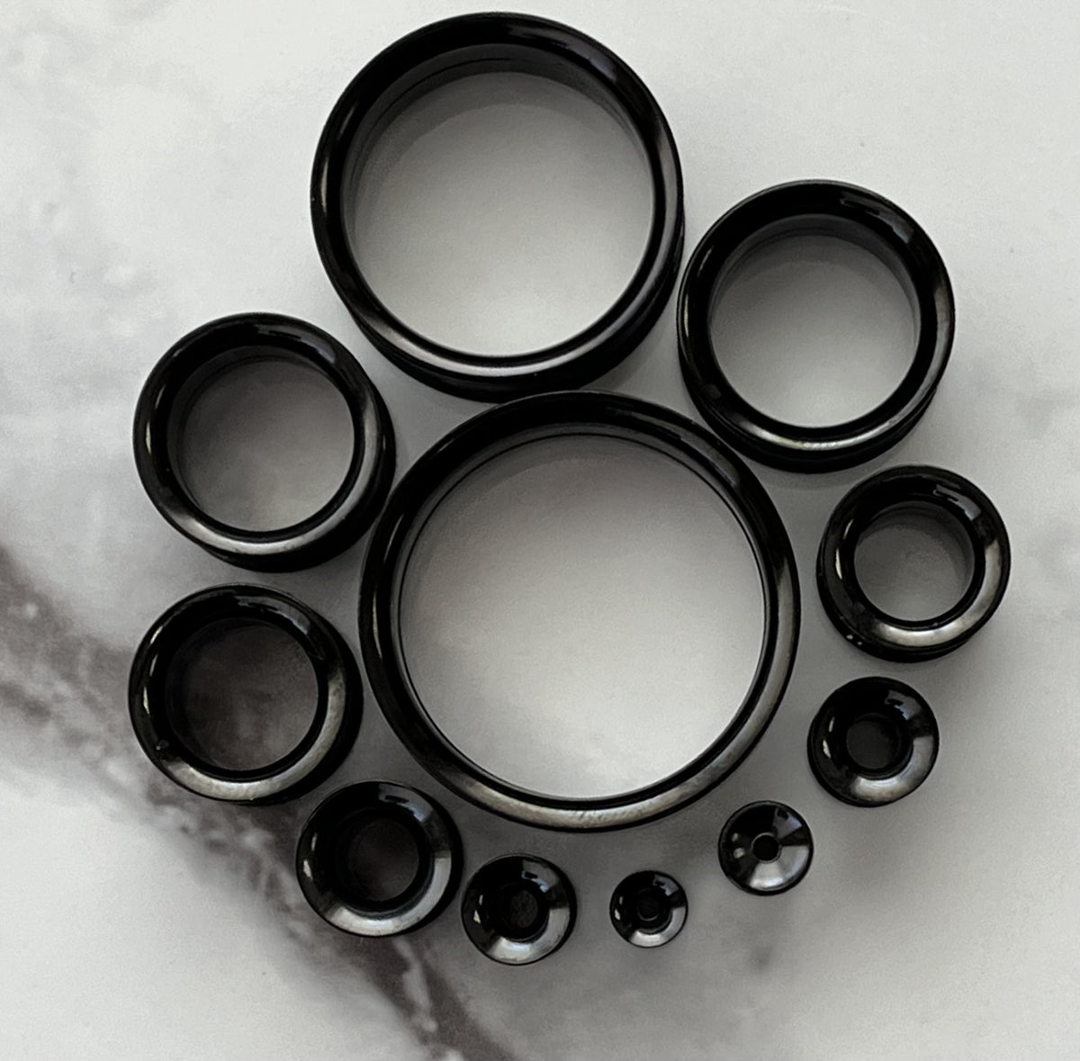 PAIR of Black PVD Plated 316L Surgical Steel Internally Threaded Tunnels/Plugs - Gauges 8g (3.2mm) thru 1" (26mm) available!