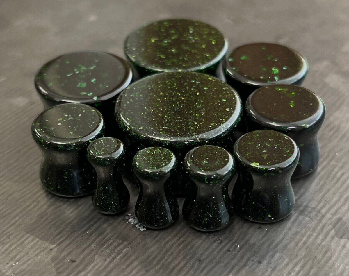 PAIR of Stunning Green Goldstone Stone Sandstone Plugs/Tunnels - Gauges 4g (5mm) up to 13/16" (20mm) available!