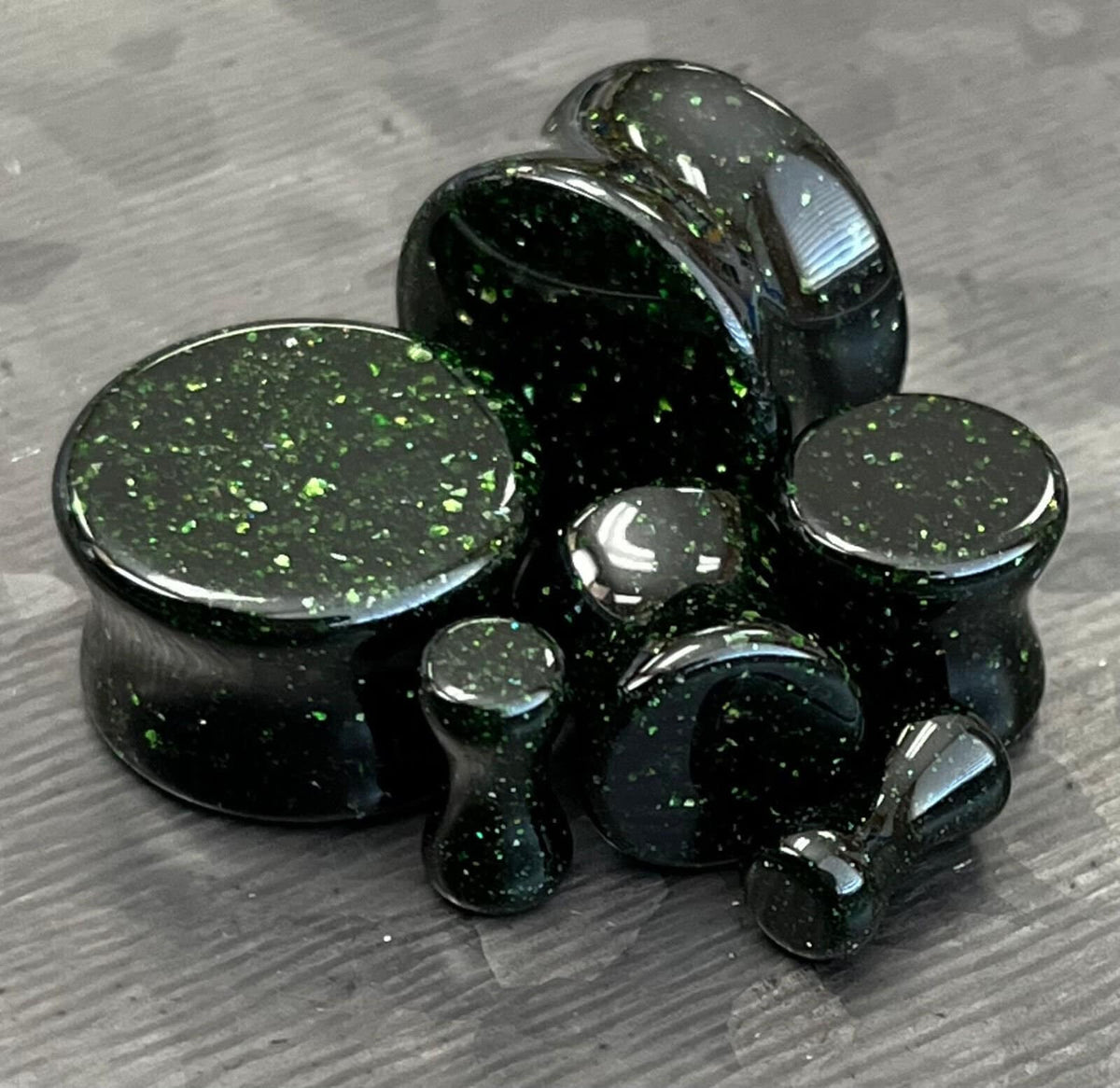 PAIR of Stunning Green Goldstone Stone Sandstone Plugs/Tunnels - Gauges 4g (5mm) up to 13/16" (20mm) available!