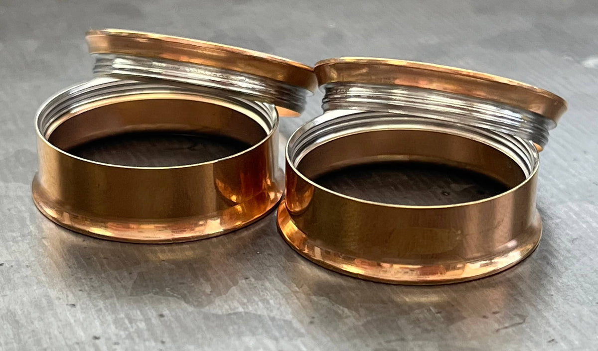 PAIR of Rose Gold PVD Plated 316L Surgical Steel Internally Threaded Tunnels/Plugs - Gauges 8g (3.2mm) thru 1" (25mm) available!