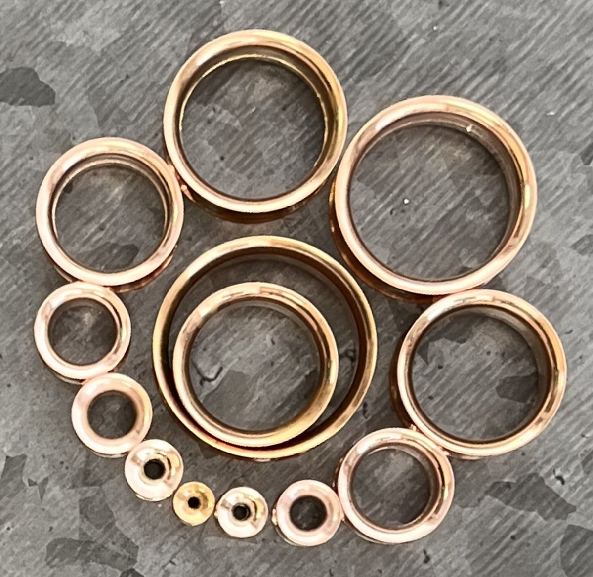 PAIR of Rose Gold PVD Plated 316L Surgical Steel Internally Threaded Tunnels/Plugs - Gauges 8g (3.2mm) thru 1" (25mm) available!