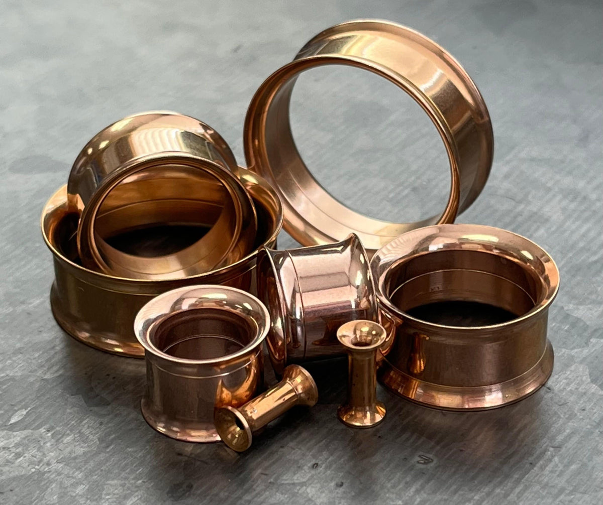 PAIR of Rose Gold PVD Plated 316L Surgical Steel Internally Threaded Tunnels/Plugs - Gauges 8g (3.2mm) thru 1" (25mm) available!
