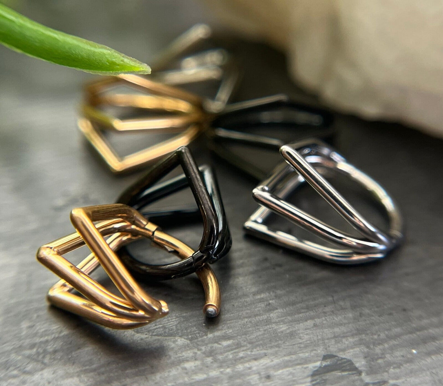 1 Piece Solid Titanium Triple Chevron Segment Septum Ring - Black, Gold, or Silver - 16g, Diameter 10mm or 8mm available!