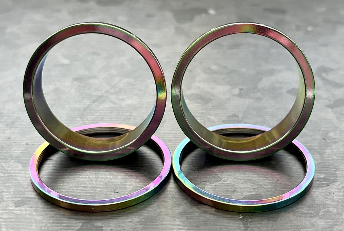 PAIR of Brilliant Rainbow PVD Plated 316L Steel Screw Fit Tunnels/Plugs - Gauges 16g (1.2mm) thru 1&3/16" (30mm) available!