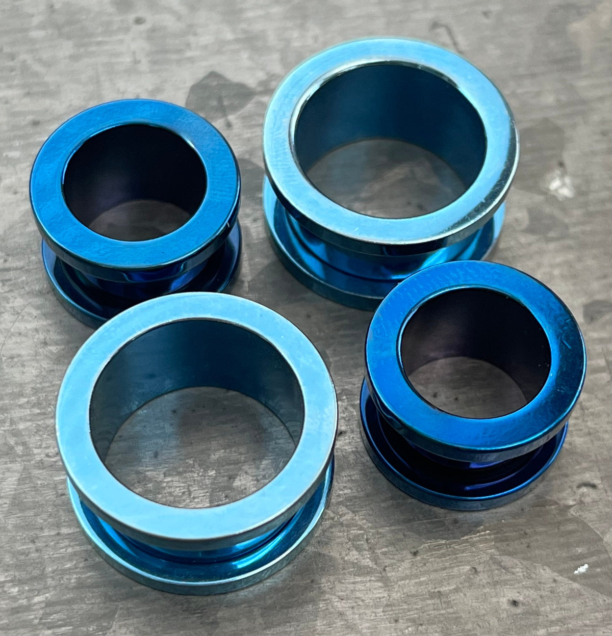 PAIR of Beautiful Blue PVD Plated 316L Steel Screw Fit Tunnels/Plugs - Gauges 14g (1.6mm) thru 1" (25mm) available!