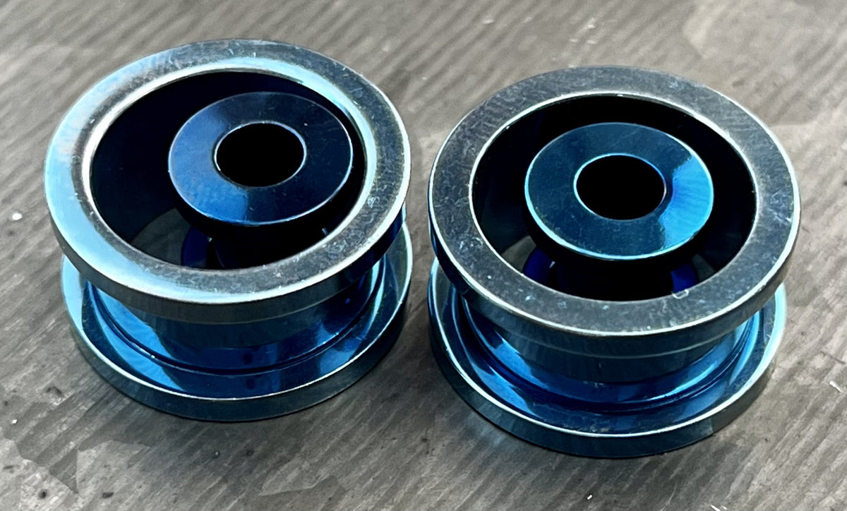 PAIR of Beautiful Blue PVD Plated 316L Steel Screw Fit Tunnels/Plugs - Gauges 14g (1.6mm) thru 1" (25mm) available!