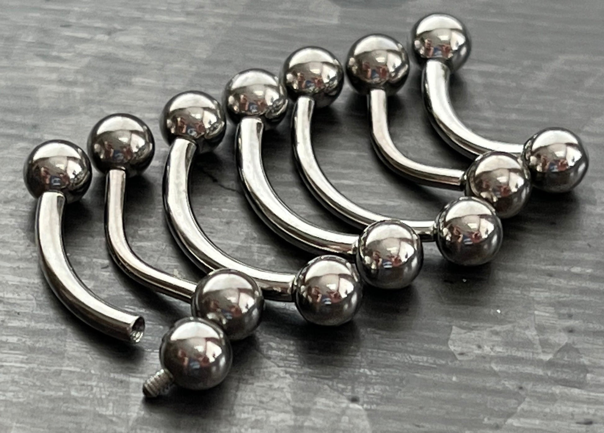 1 Piece Grade 23 Solid Titanium Internally Threaded Curved Barbell / Eyebrow Ring - 16g or 14g - Different Ball Size and Lengths Available!