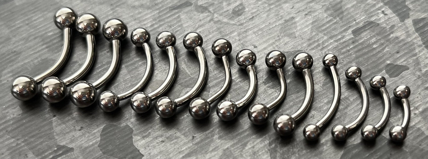 1 Piece Grade 23 Solid Titanium Internally Threaded Curved Barbell / Eyebrow Ring - 16g or 14g - Different Ball Size and Lengths Available!