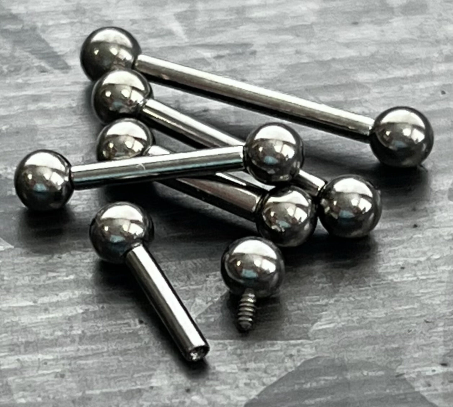 1 Piece Grade 23 Solid Titanium Internally Threaded Industrial Barbell /Eyebrow Ring - 16g or 14g - Different Ball Size & Lengths Available!