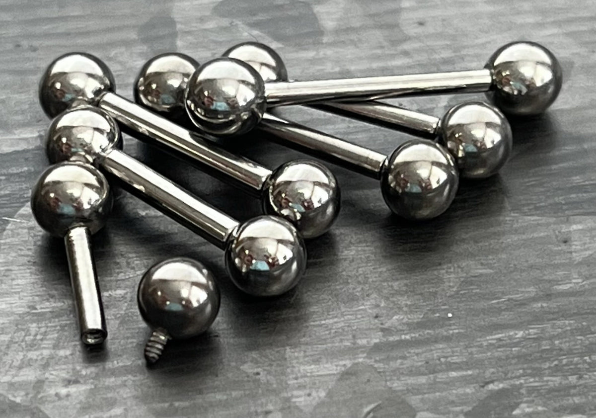 1 Piece Grade 23 Solid Titanium Internally Threaded Industrial Barbell /Eyebrow Ring - 16g or 14g - Different Ball Size & Lengths Available!