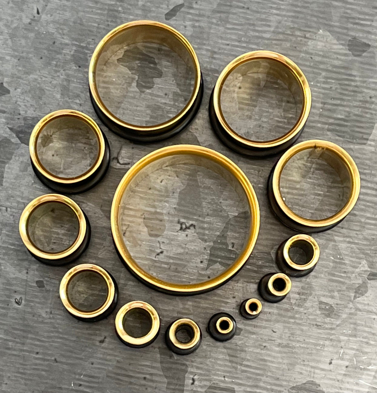 PAIR of Stunning Gold PVD Plated 316L Surgical Steel Single Flare Tunnels/Plugs with O-Rings - Gauges 12g (2mm) thru 1" (25mm) available!