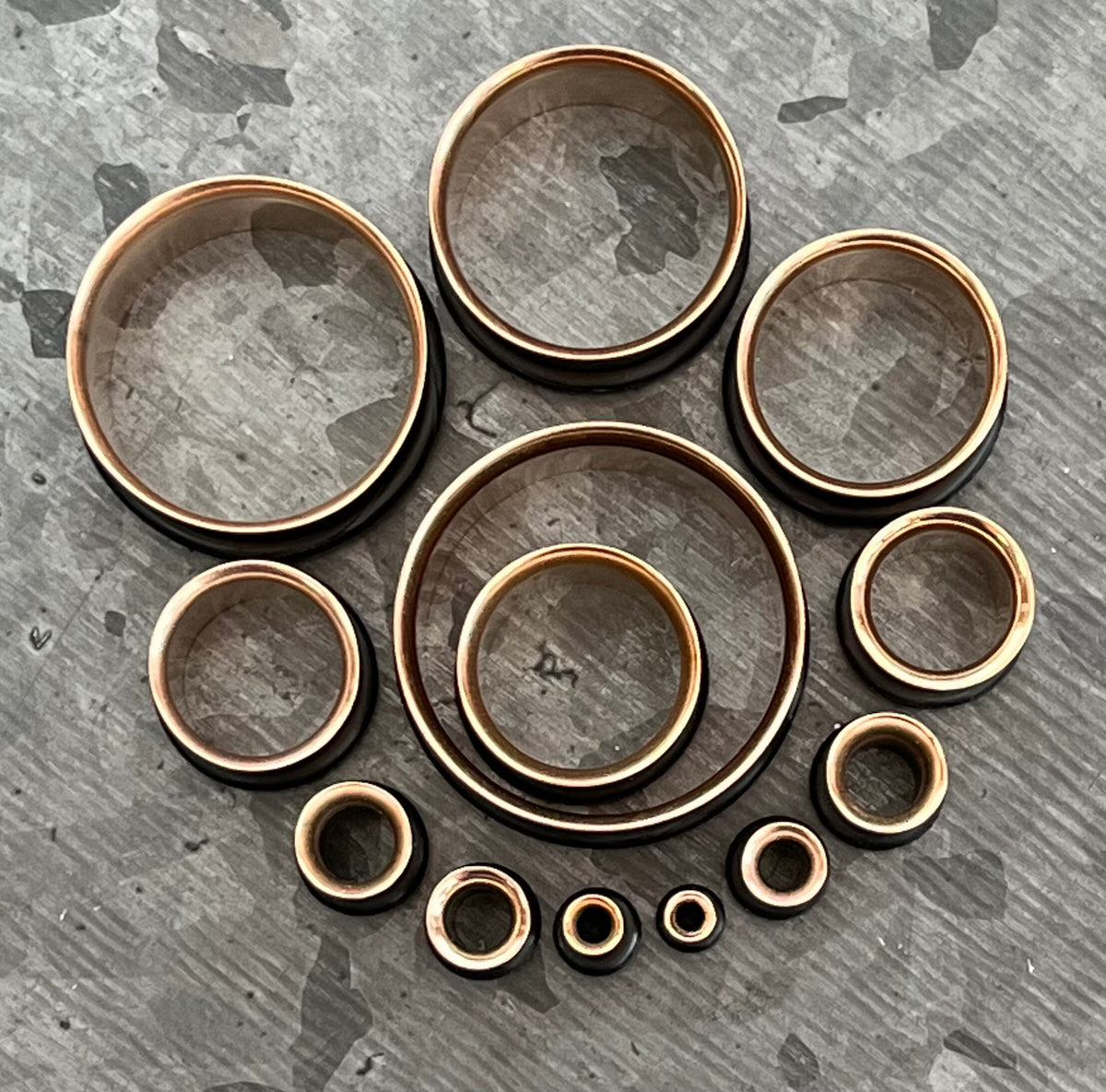 PAIR of Rose Gold PVD Plated 316L Surgical Steel Single Flare Tunnels/Plugs with O-Rings - Gauges 10g (2.5mm) thru 1" (25mm) available!