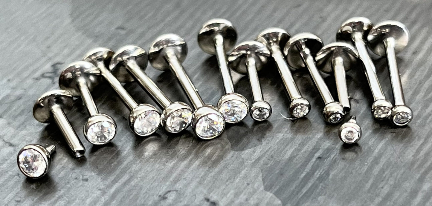 1 Piece of Internally Threaded Solid Titanium Bezel Gem Labret Stud Lip Ring - 16g or 18g - Gem Size: 2 or 3mm - Lengths - 6mm, 8mm or 10mm!