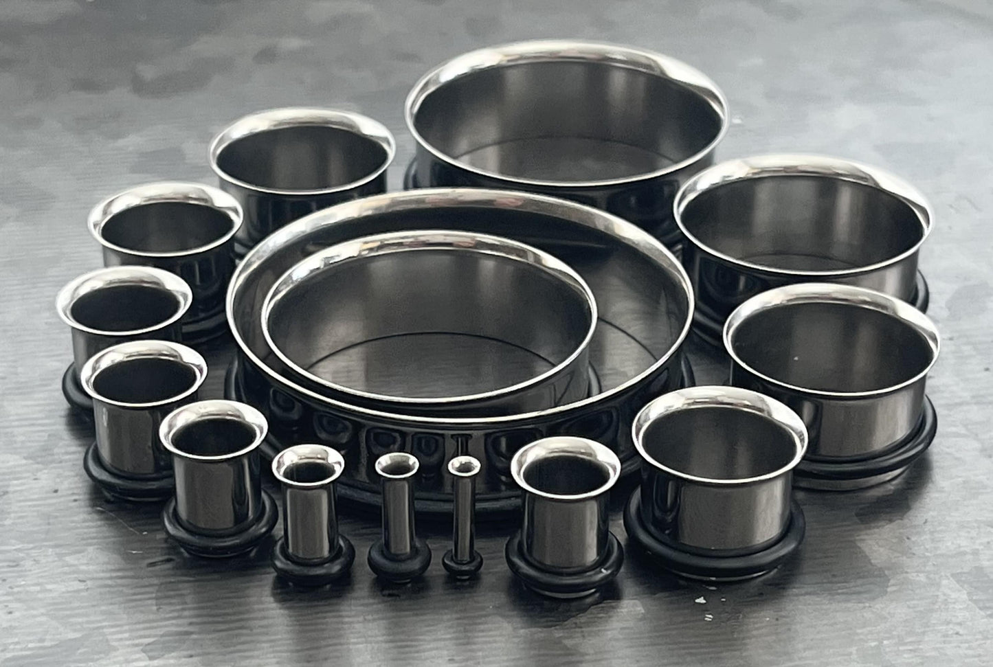 PAIR of Beautiful 316L Surgical Steel Single Flare Tunnels/Plugs with O-Rings - Gauges 12g (2mm) thru 2" (51mm) available!