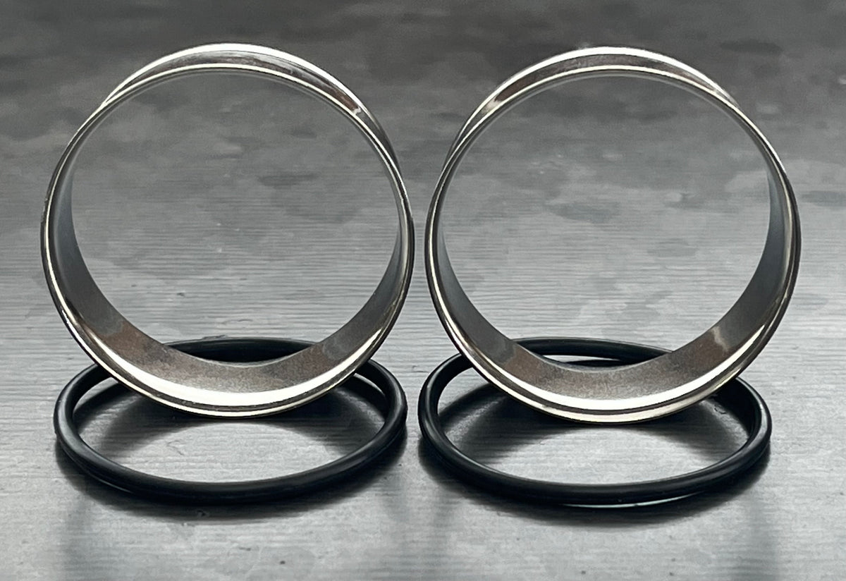 PAIR of Beautiful 316L Surgical Steel Single Flare Tunnels/Plugs with O-Rings - Gauges 12g (2mm) thru 2" (51mm) available!